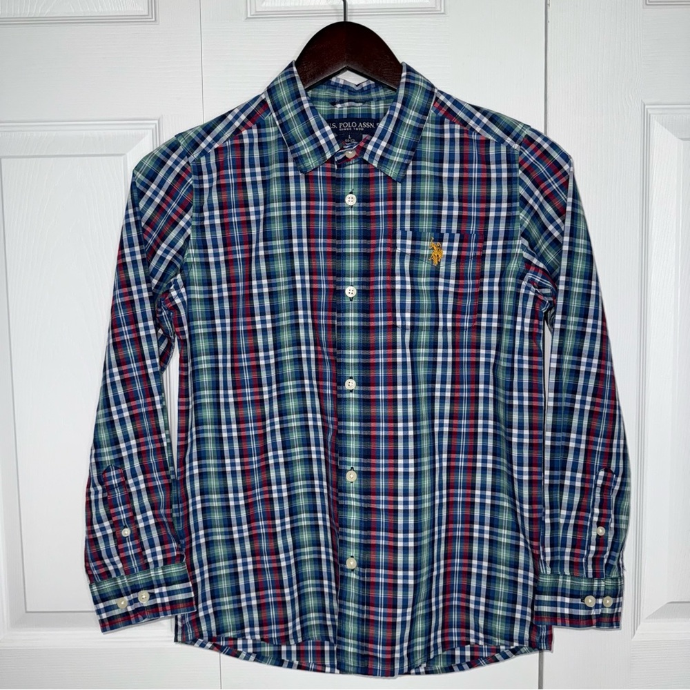 U.S. Polo Assn. Boys Plaid Shirt - Blue, Red, Green and White size Large (10-12)